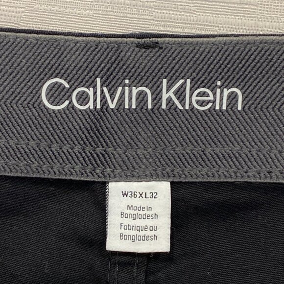 Calvin Klein Chino Pants Mens 36 x 32 Black Slim Fit Straight Flex Waist Cotton - Picture 7 of 13